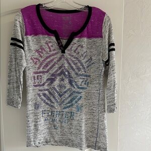 Purple and Gray Graphic Long Sleeve Top